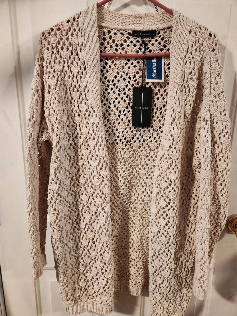 moon & madison Beige Open-Knit Crochet Cardigan